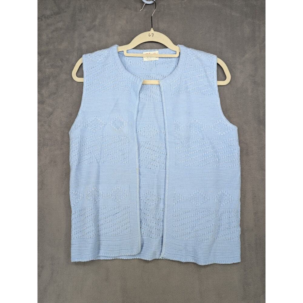 Marvin Knitting Mills Sweater Women's Baby Blue Open Cardigan Vest Vintage M/L